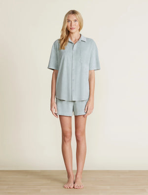 COZY TERRY BUTTON DOWN SHIRT AND SHORT SET
