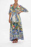 WAISTED DRESS WITH HEM RUFFLE