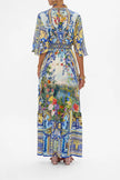 WAISTED DRESS WITH HEM RUFFLE