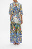 WAISTED DRESS WITH HEM RUFFLE