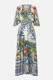 WAISTED DRESS WITH HEM RUFFLE