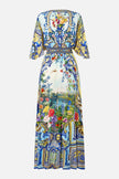 WAISTED DRESS WITH HEM RUFFLE