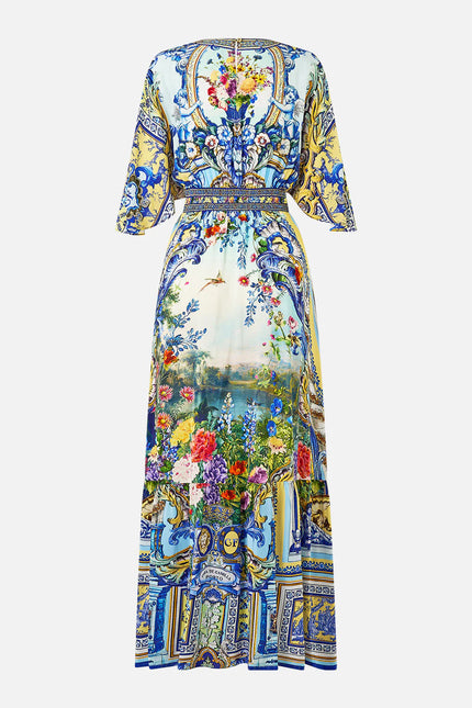 WAISTED DRESS WITH HEM RUFFLE