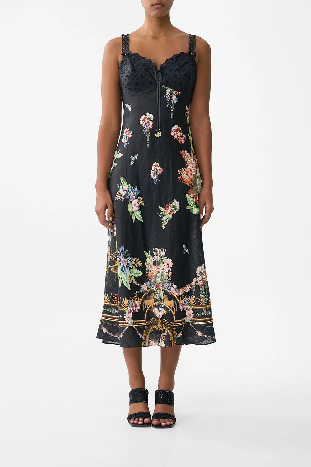 EMBROIDERED BODICE BIAS DRESS