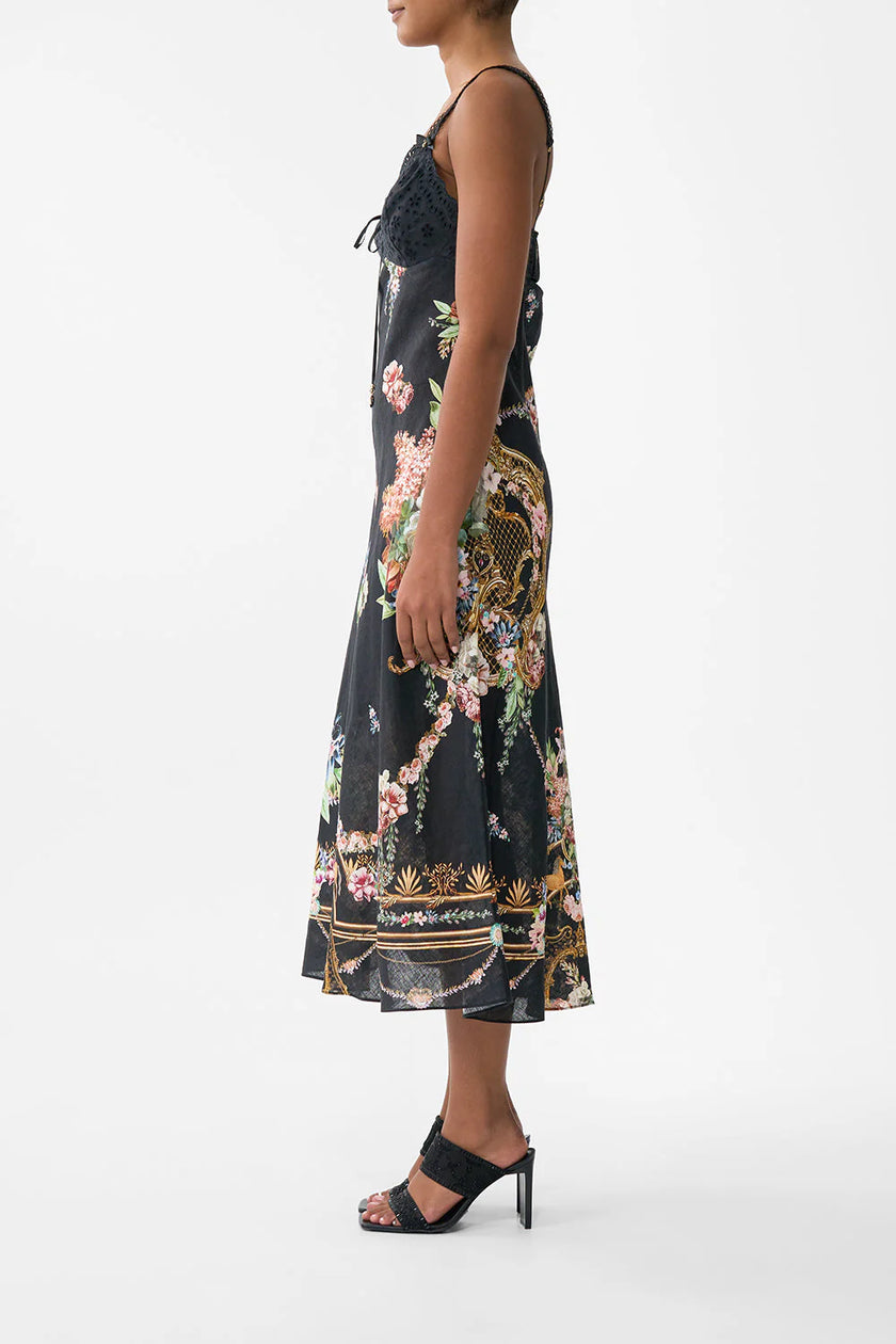 EMBROIDERED BODICE BIAS DRESS