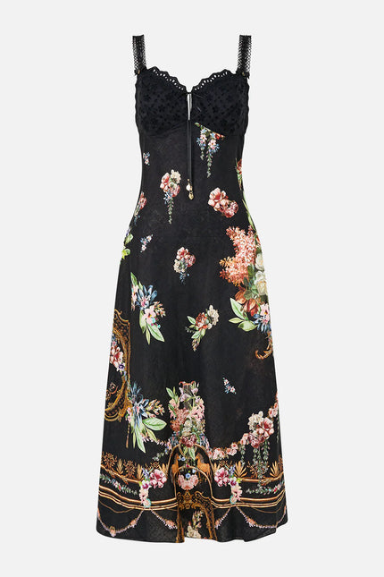 EMBROIDERED BODICE BIAS DRESS