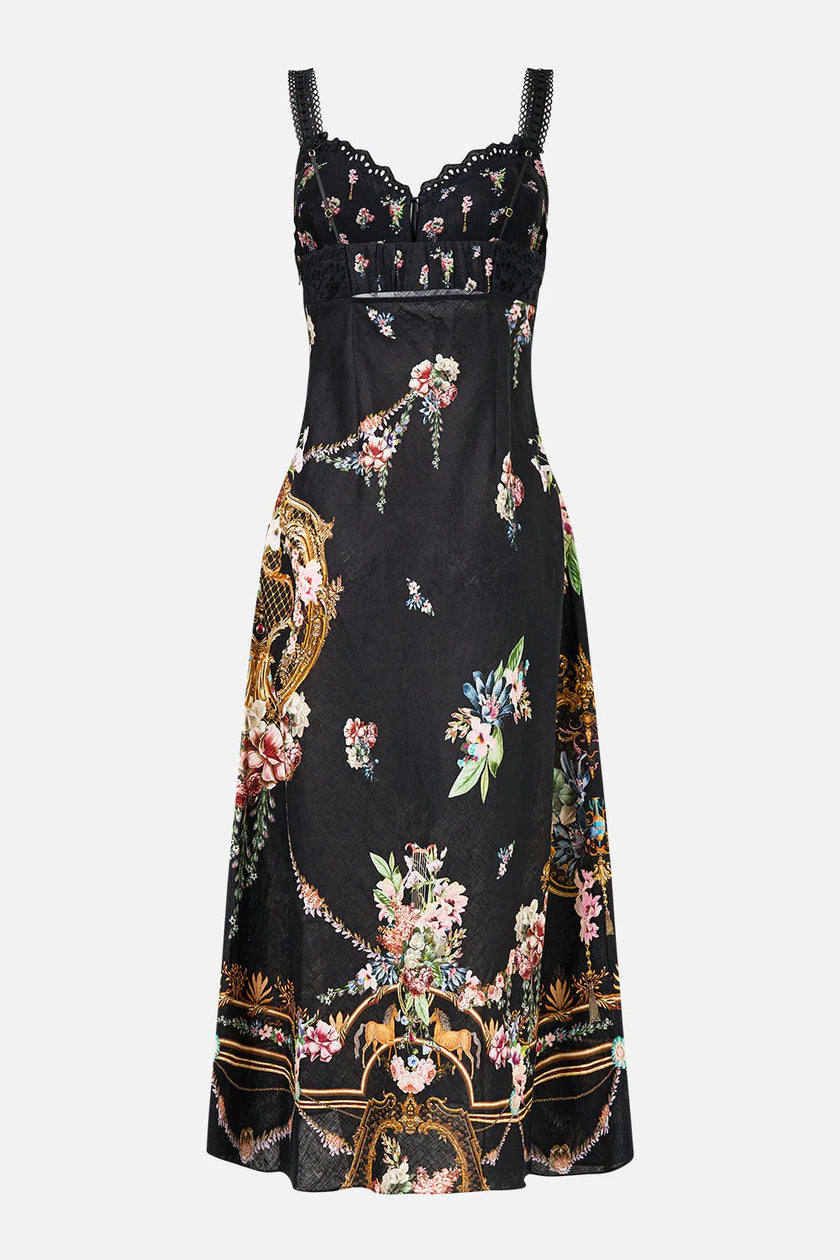 EMBROIDERED BODICE BIAS DRESS