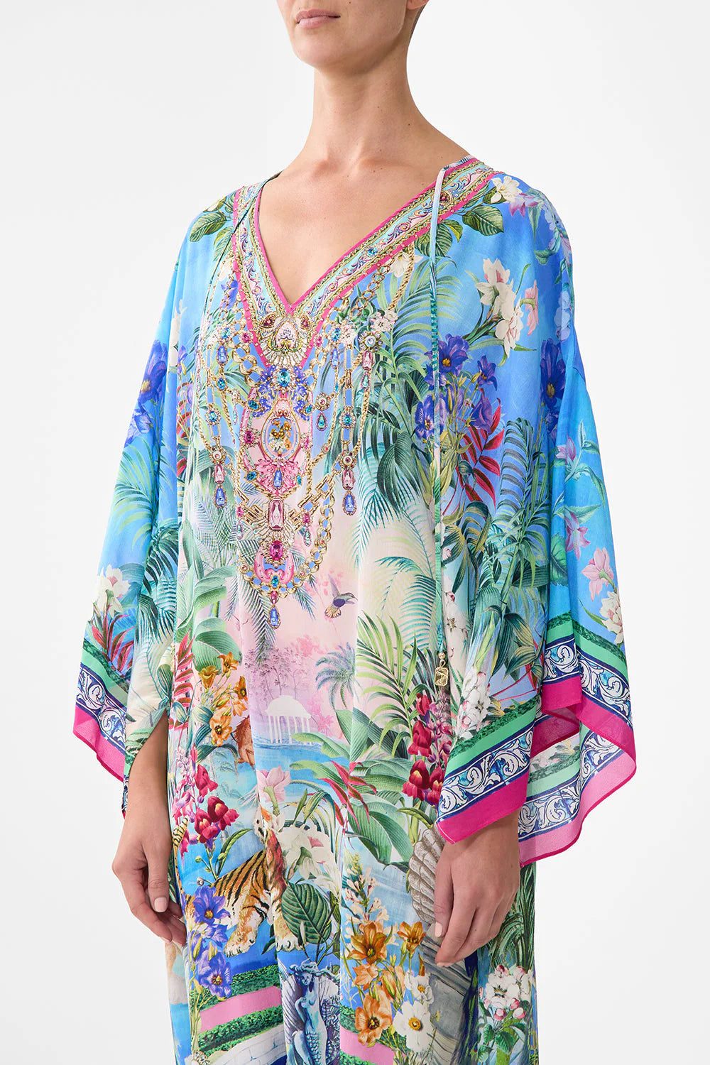 V NECK KAFTAN WITH TIES