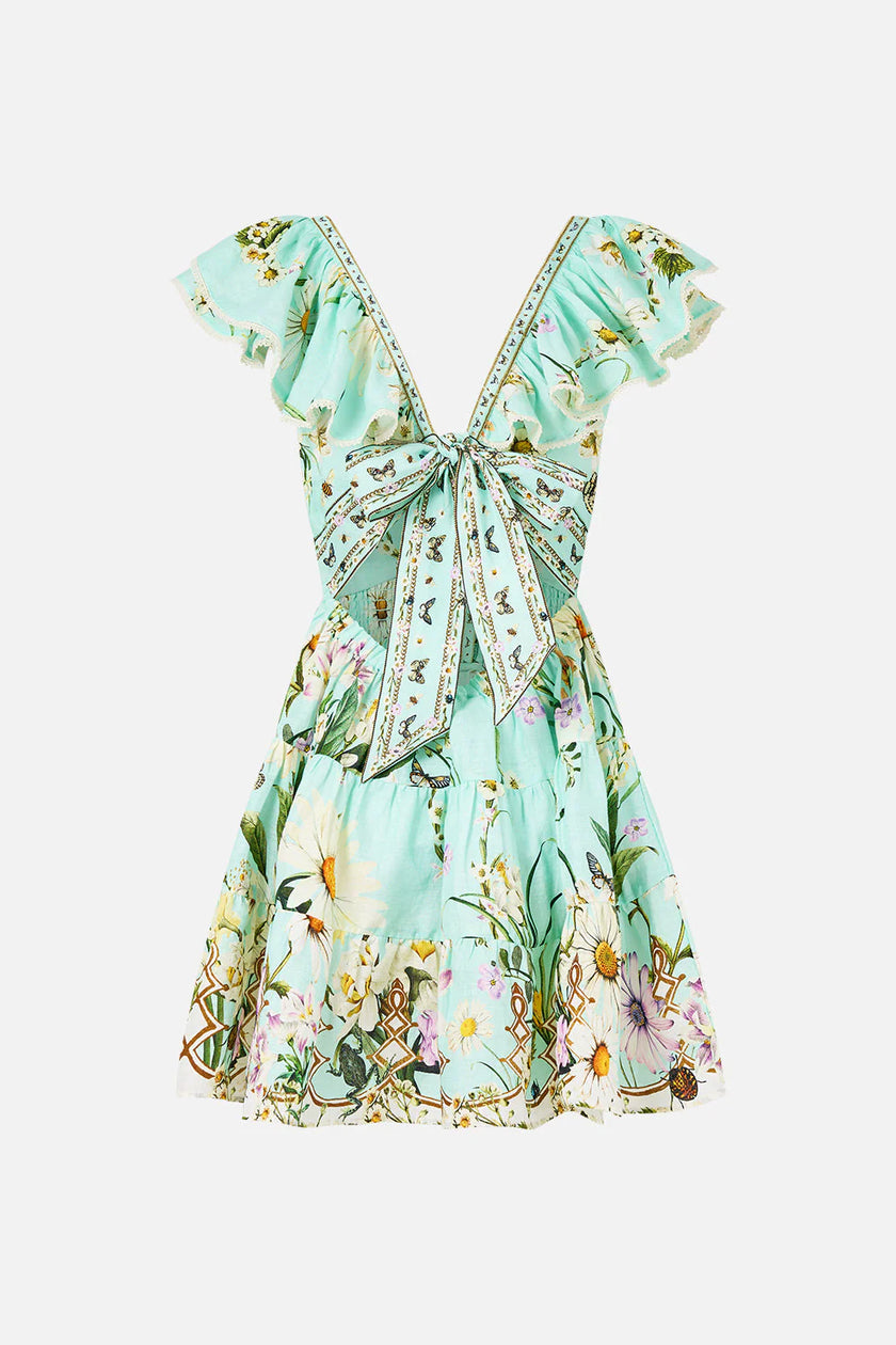 TIERED SHORT DRESS WITH NECK FRILL