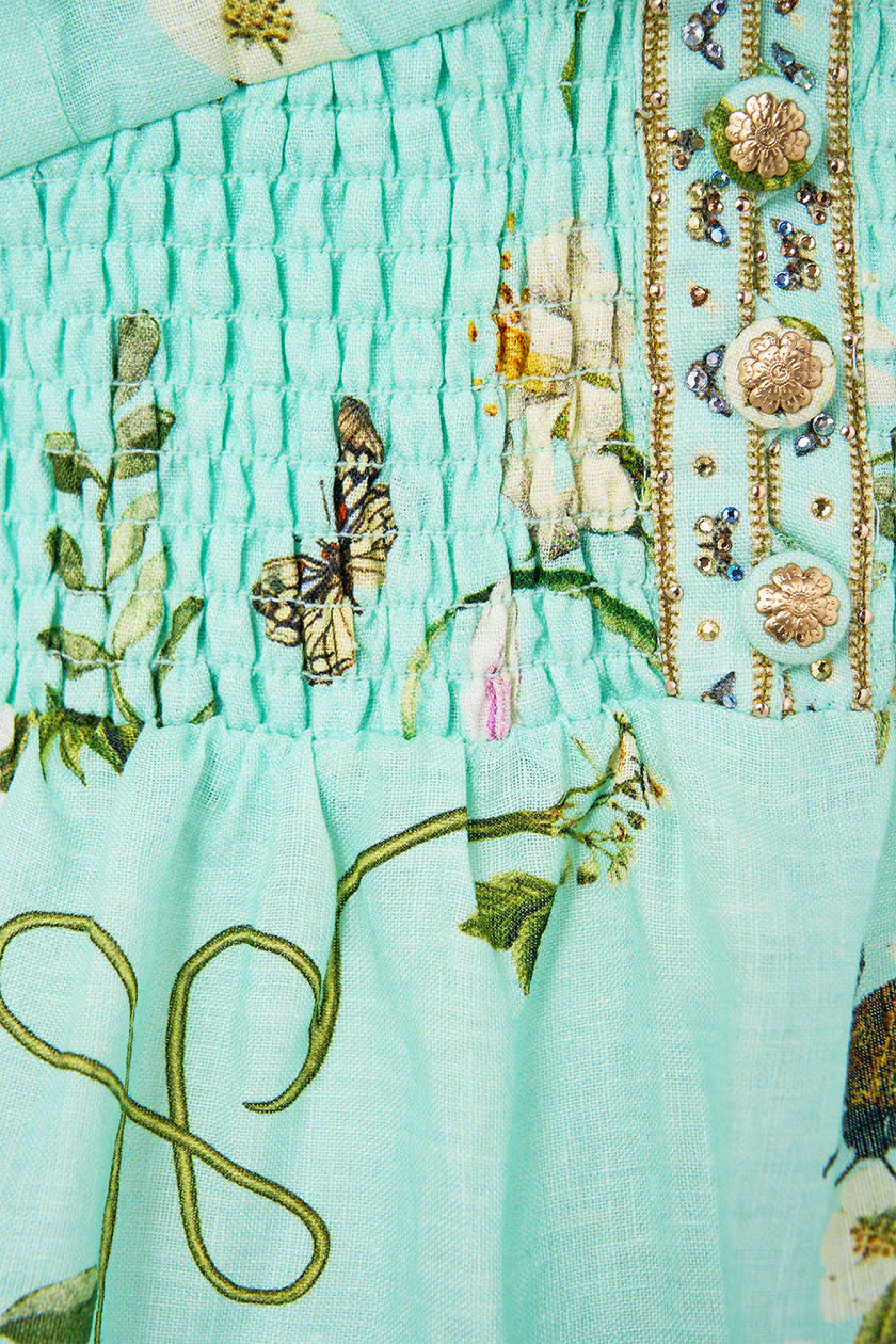 TIERED SHORT DRESS WITH NECK FRILL