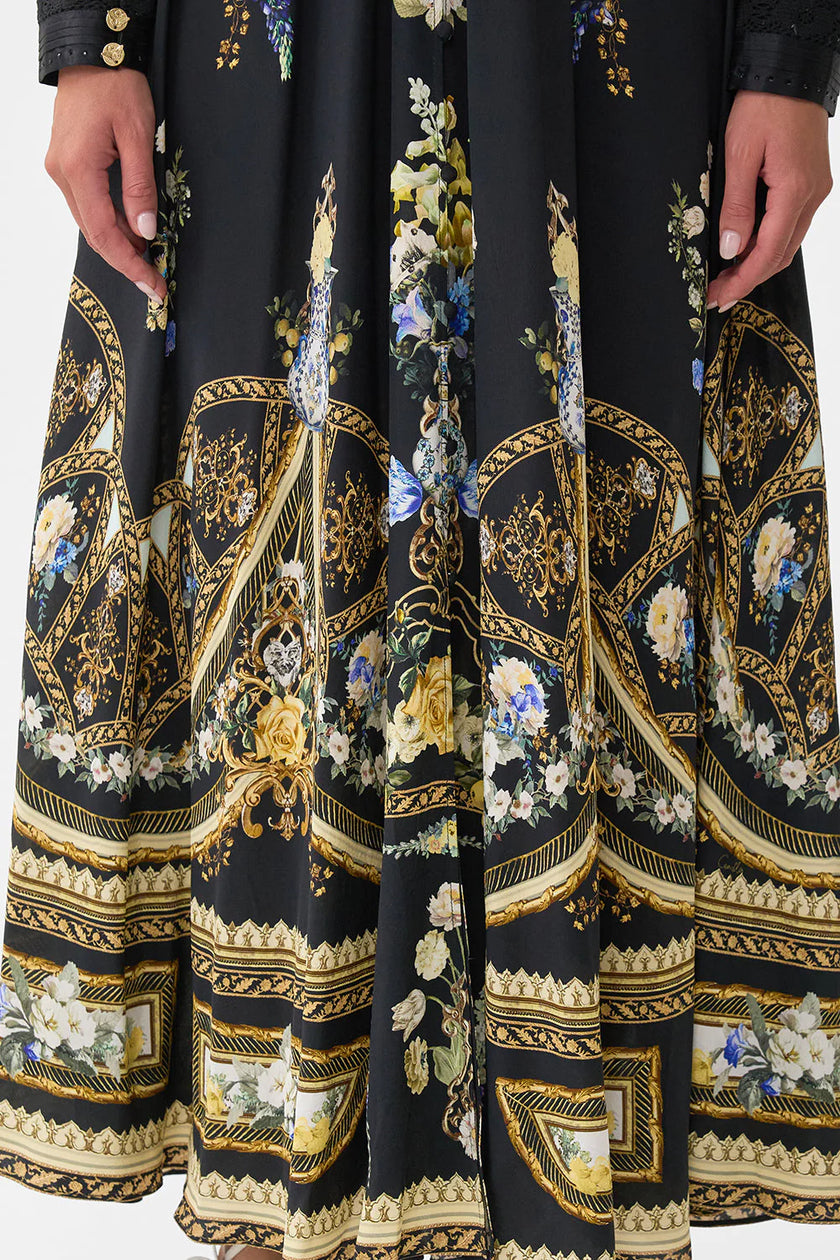 SHAPED WAISTBAND DRESS WITH GATHERED SLEEVES