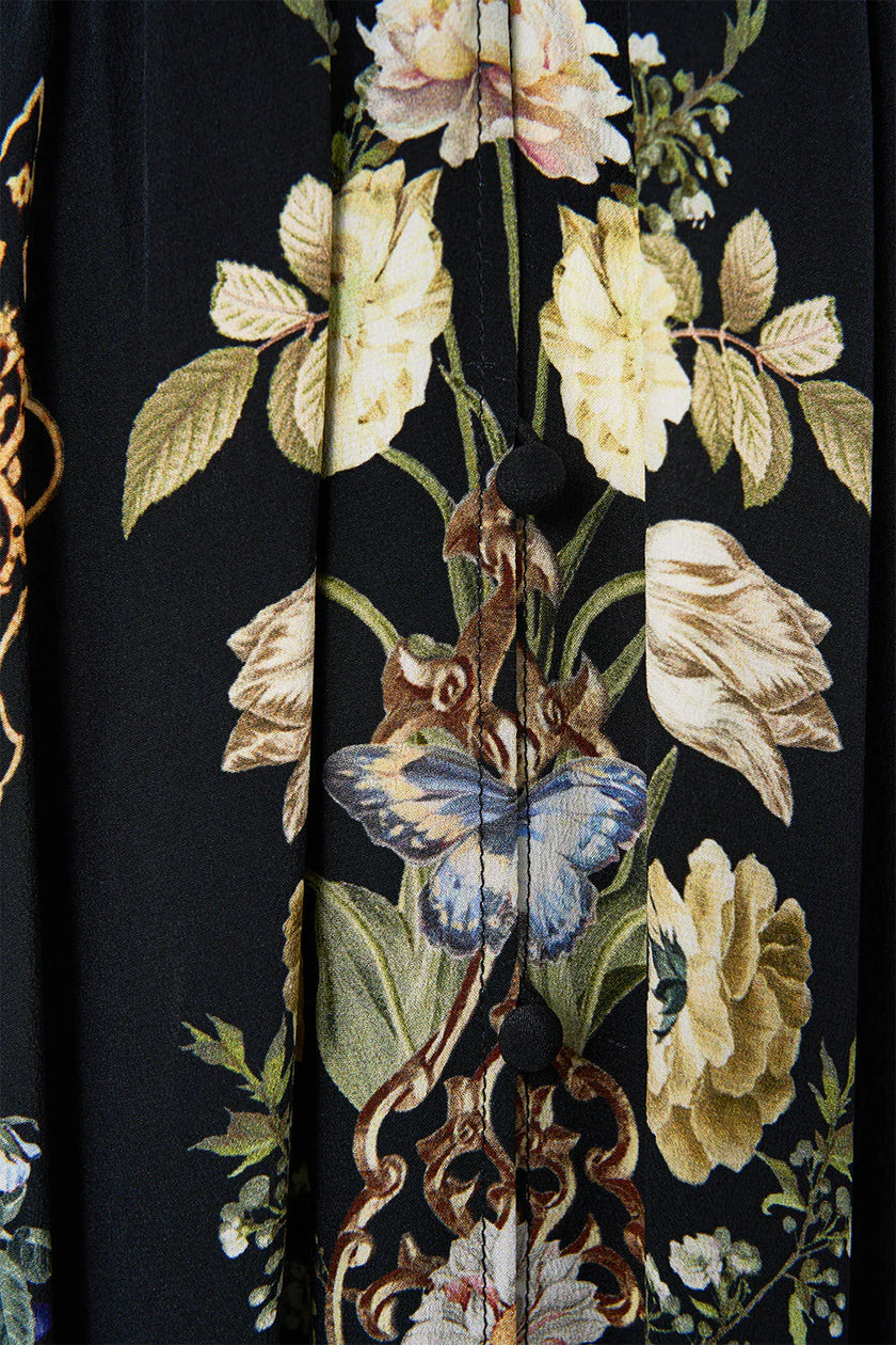 SHAPED WAISTBAND DRESS WITH GATHERED SLEEVES