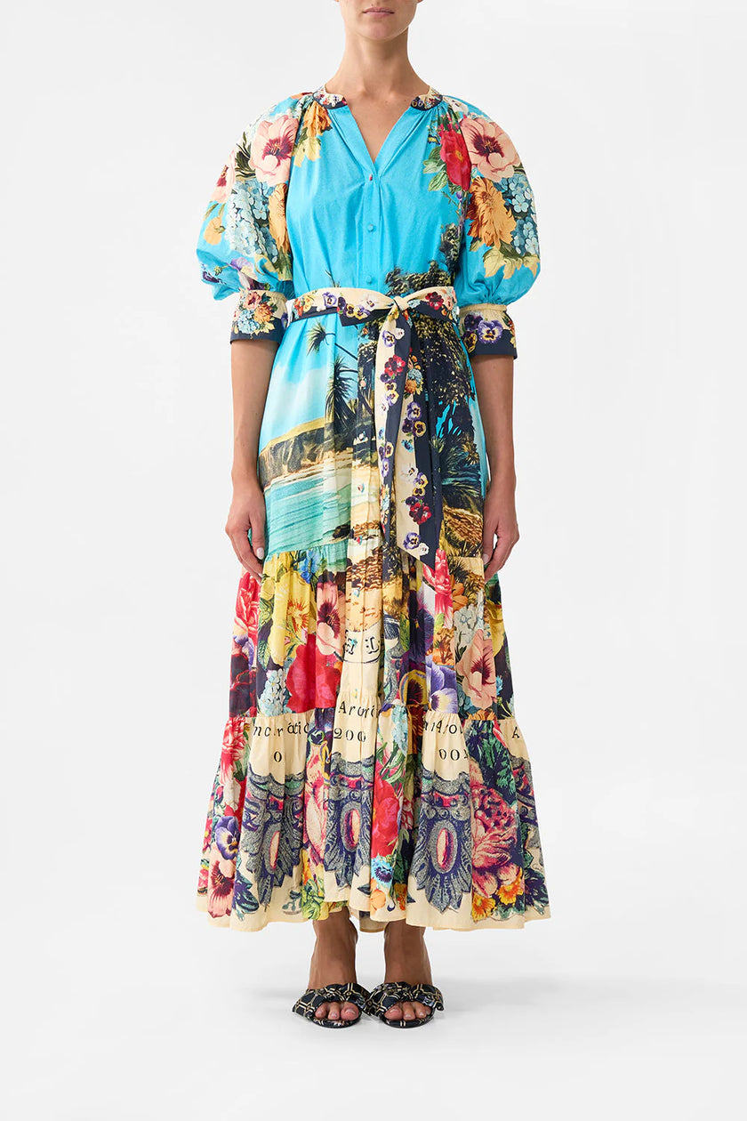 TIERED SHIRT DRESS WITH SHORT SLEEVE