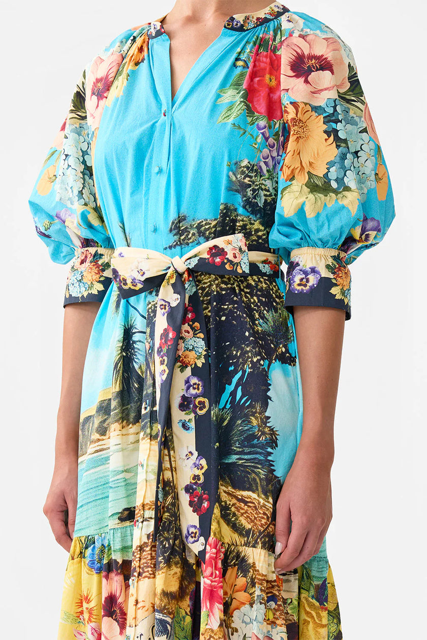 TIERED SHIRT DRESS WITH SHORT SLEEVE