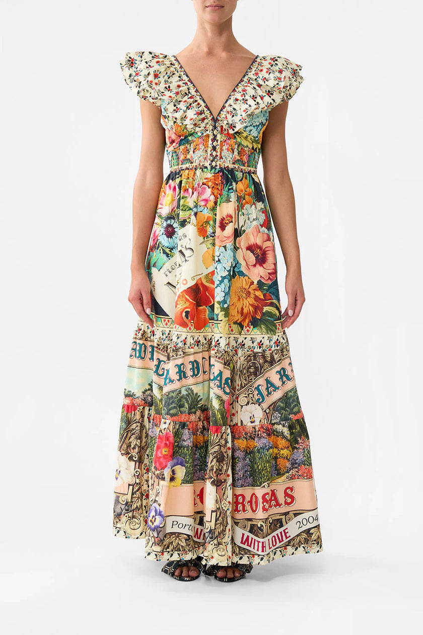 TIERED DRESS WITH NECK FRILL