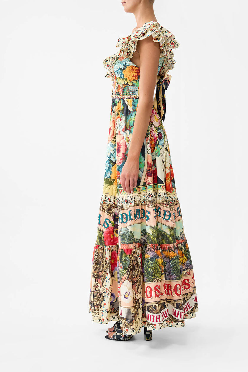 TIERED DRESS WITH NECK FRILL