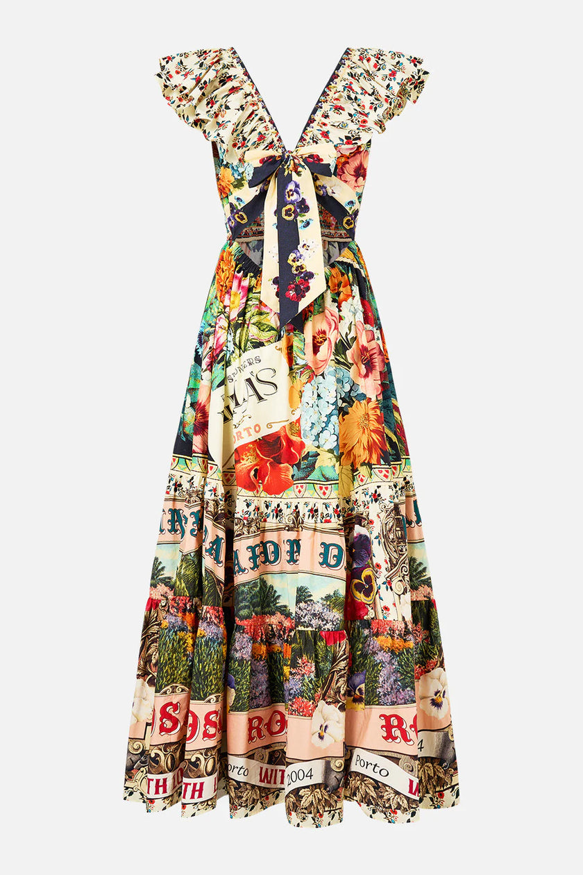 TIERED DRESS WITH NECK FRILL