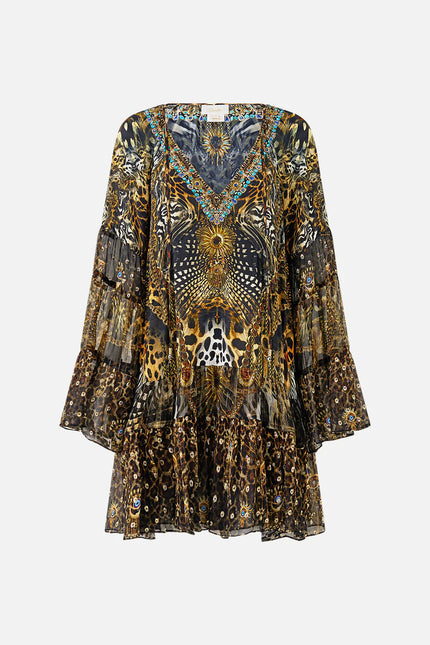 A LINE GATHERED PANEL DRESS IN FELINE FOLKLORE