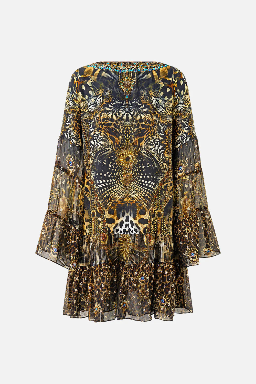 A LINE GATHERED PANEL DRESS IN FELINE FOLKLORE – Julian Gold