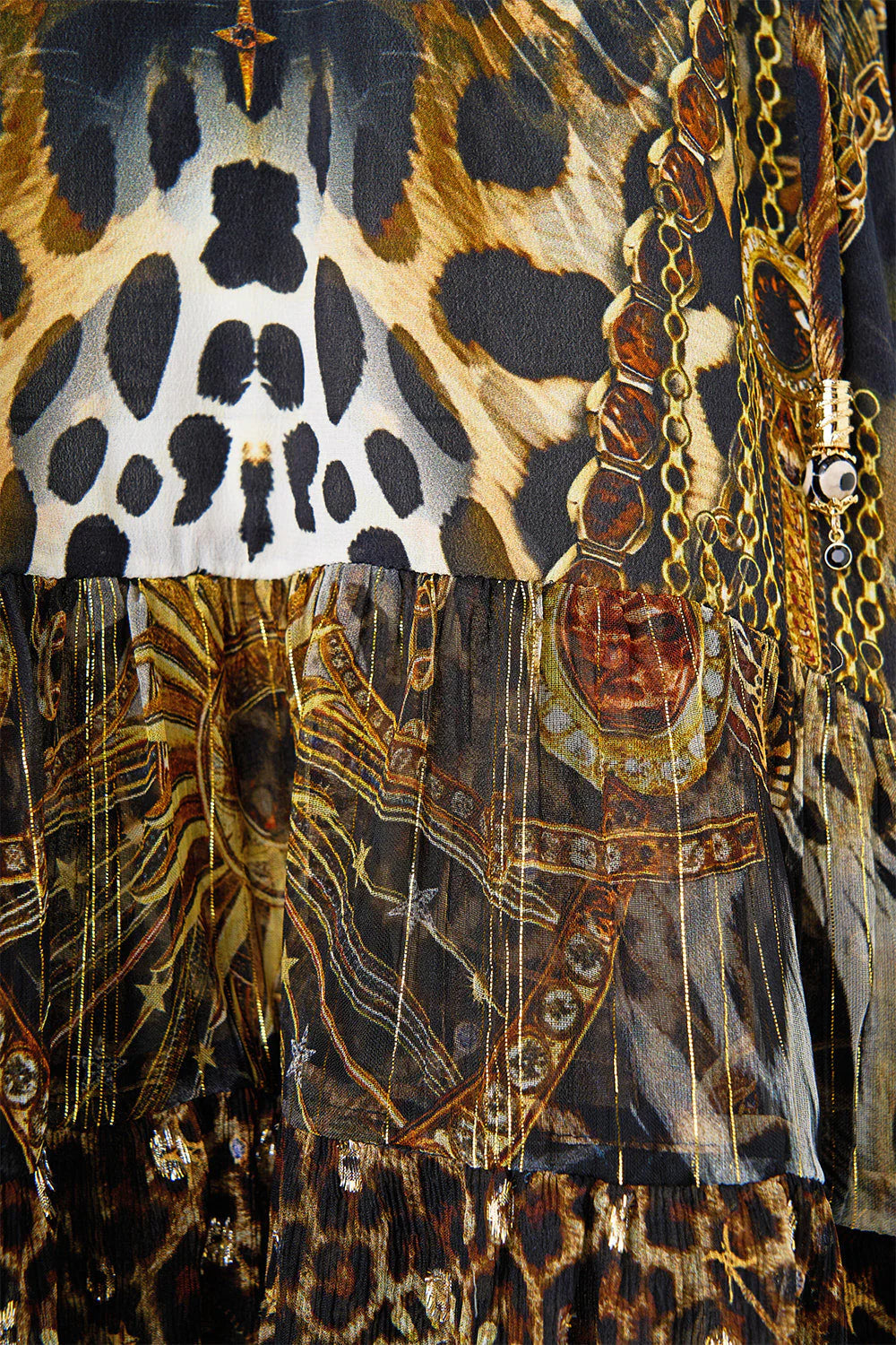 A LINE GATHERED PANEL DRESS IN FELINE FOLKLORE