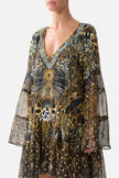 A LINE GATHERED PANEL DRESS IN FELINE FOLKLORE