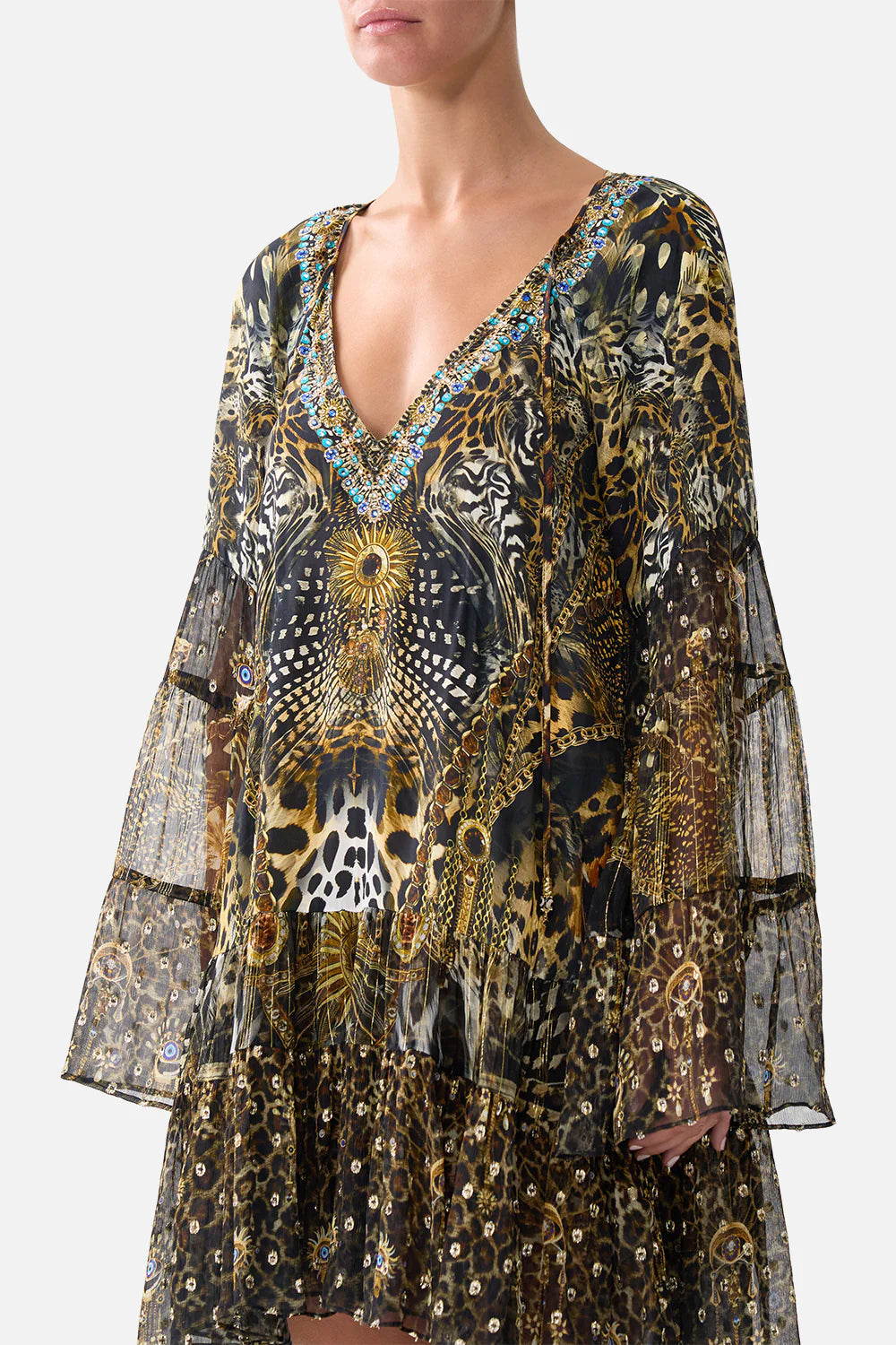 A LINE GATHERED PANEL DRESS IN FELINE FOLKLORE