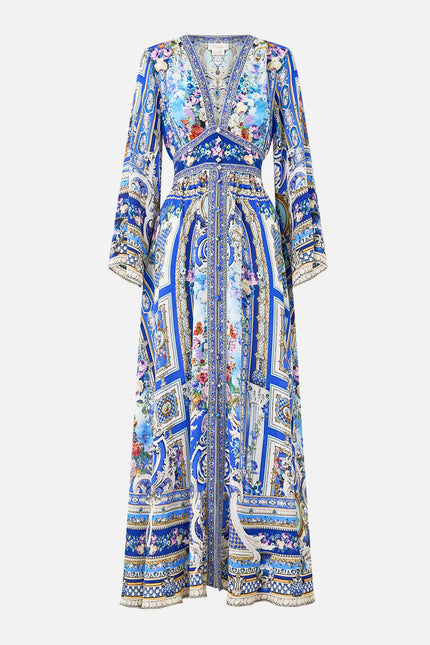 KIMONO SLEEVE DRESS WITH SHIRRING DETAIL IN OTTOMAN OPULENCE