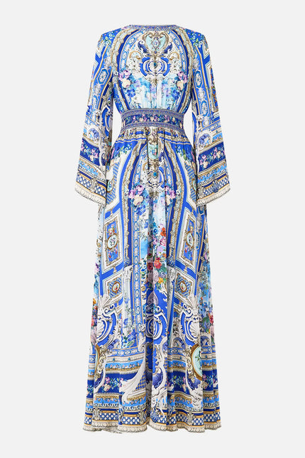 KIMONO SLEEVE DRESS WITH SHIRRING DETAIL IN OTTOMAN OPULENCE