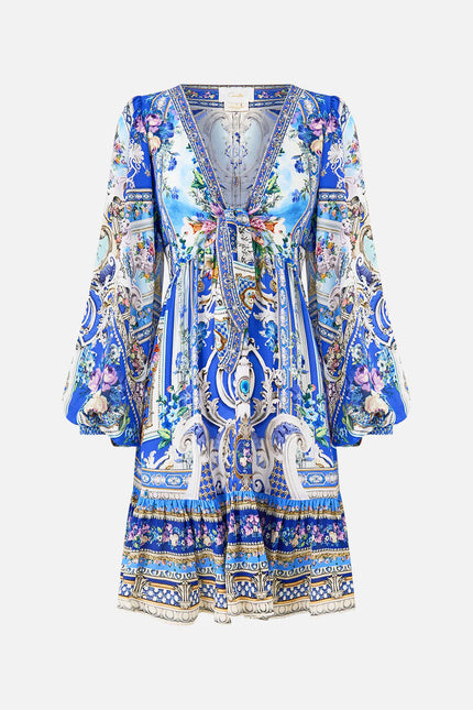 SHORT TIE FRONT BLOUSON DRESS IN OTTOMAN OPULENCE
