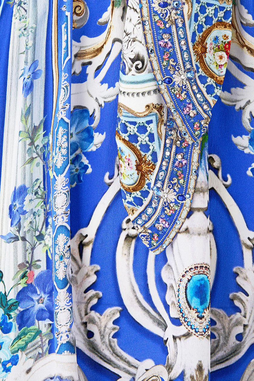 SHORT TIE FRONT BLOUSON DRESS IN OTTOMAN OPULENCE