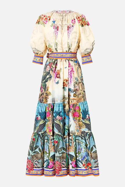 TIERED SHIRT DRESS WITH SHORT SLEEVE IN BODRUM BOTANICALS