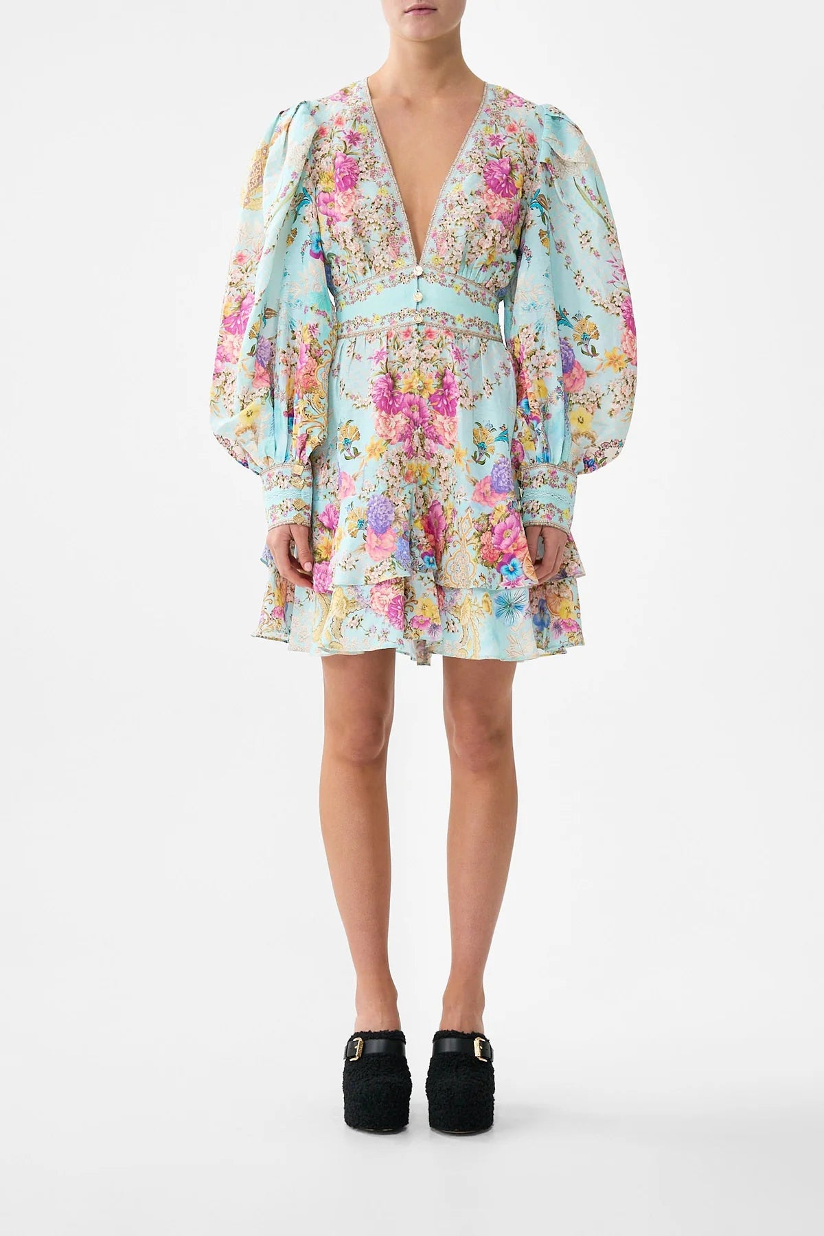 BUTTON FRONT FRILL DRESS IN BAZAAR BLOOMS