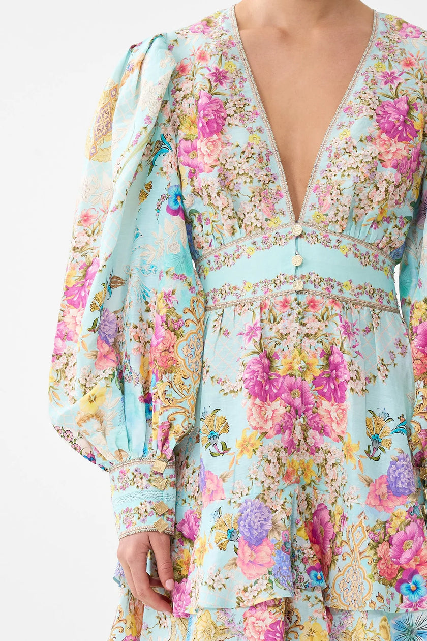 BUTTON FRONT FRILL DRESS IN BAZAAR BLOOMS