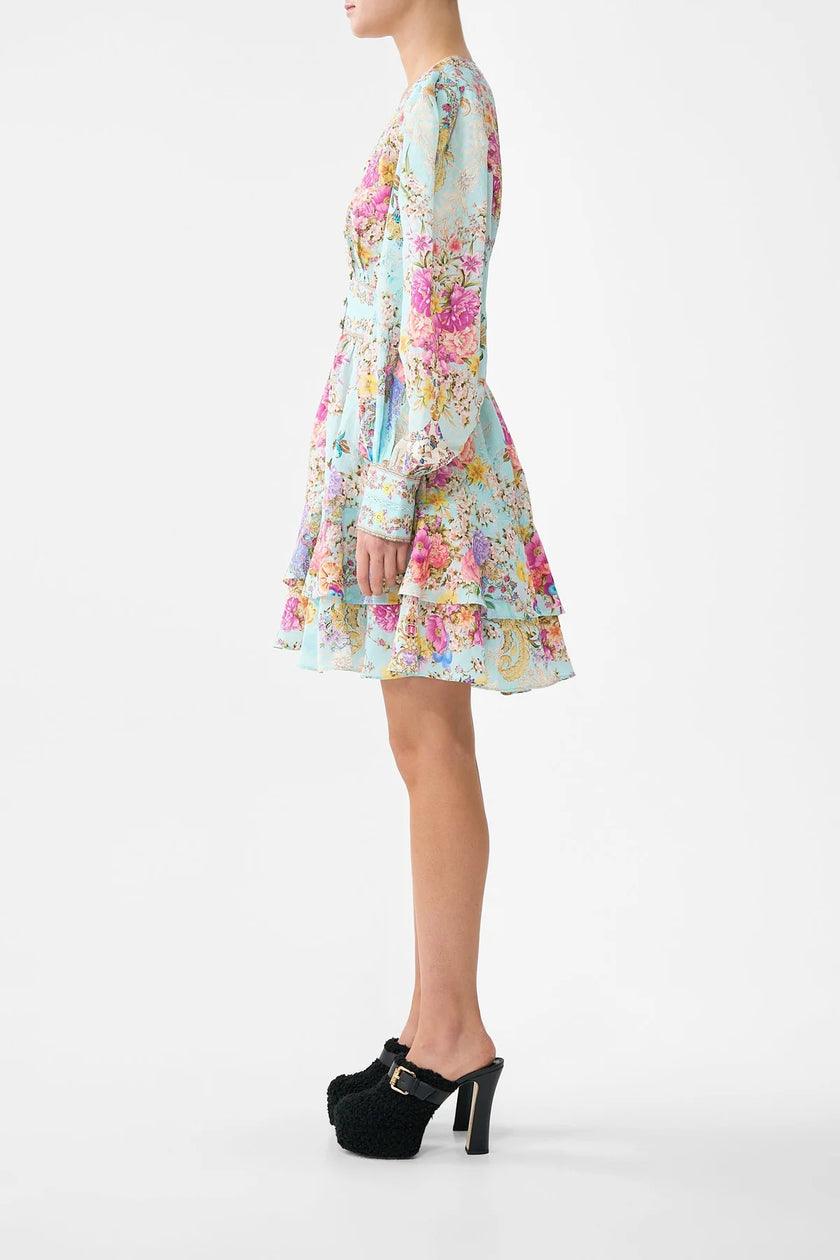 BUTTON FRONT FRILL DRESS IN BAZAAR BLOOMS