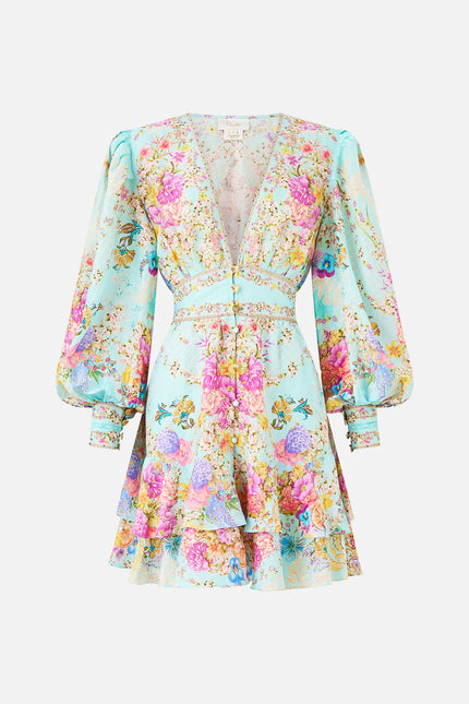 BUTTON FRONT FRILL DRESS IN BAZAAR BLOOMS