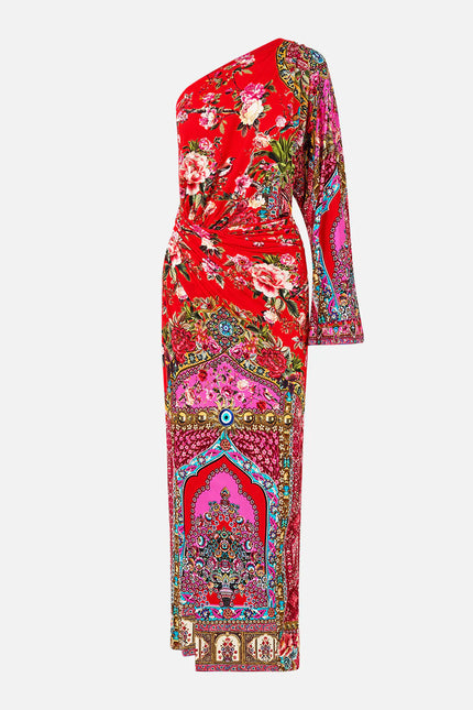 ONE SHOULDER JERSEY DRESS IN HEIRLOOM EMPIRE