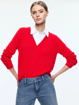 DENBY WOVEN COLLAR V NECK PULLOVER