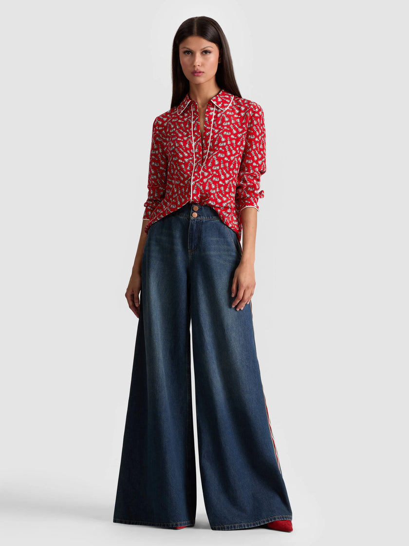 WILLA SILK BLOUSE WITH PIPING