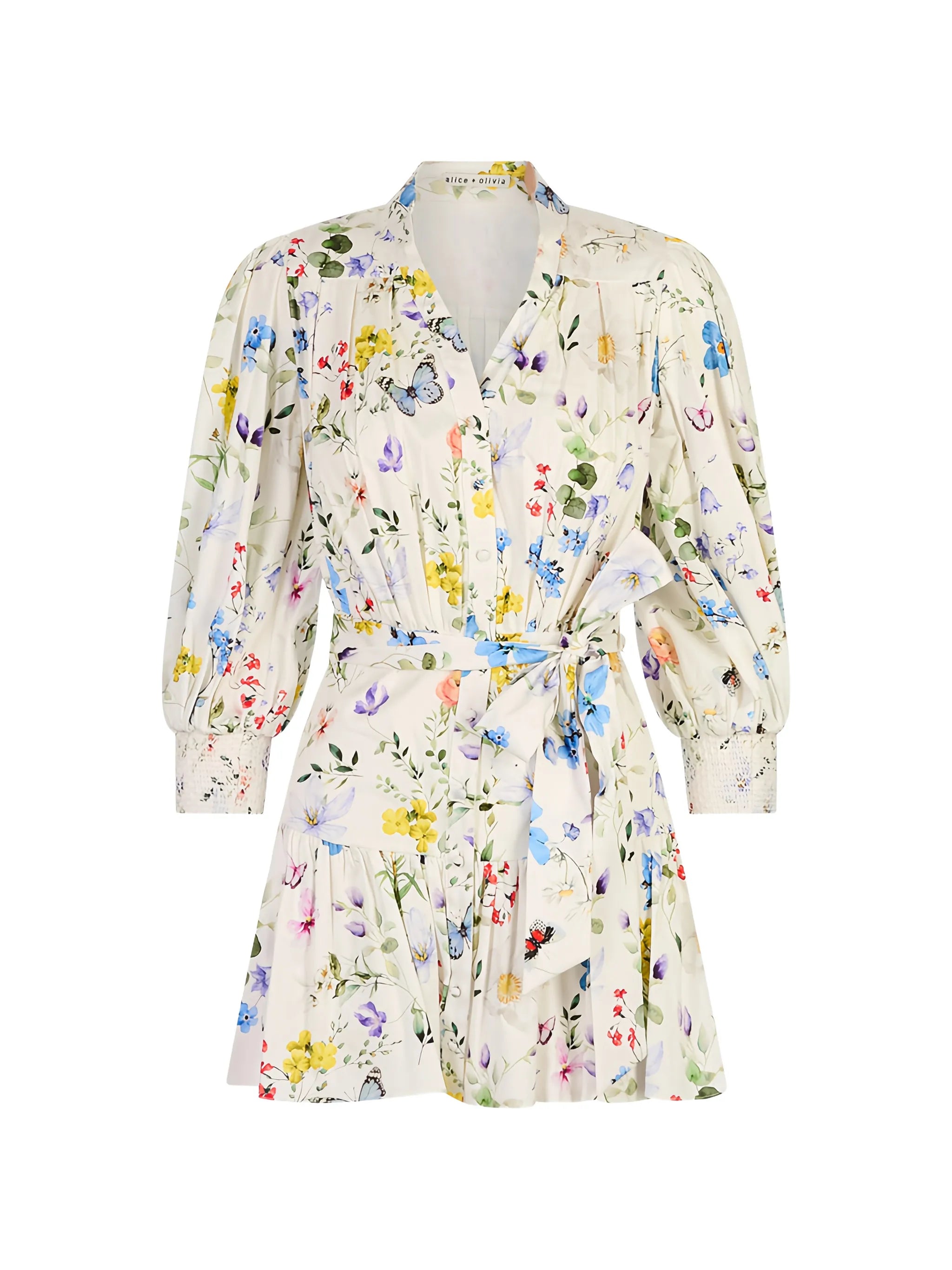 CORA VOLUMINOUS TIERED MINI SHIRT DRESS IN TWISTING VINES