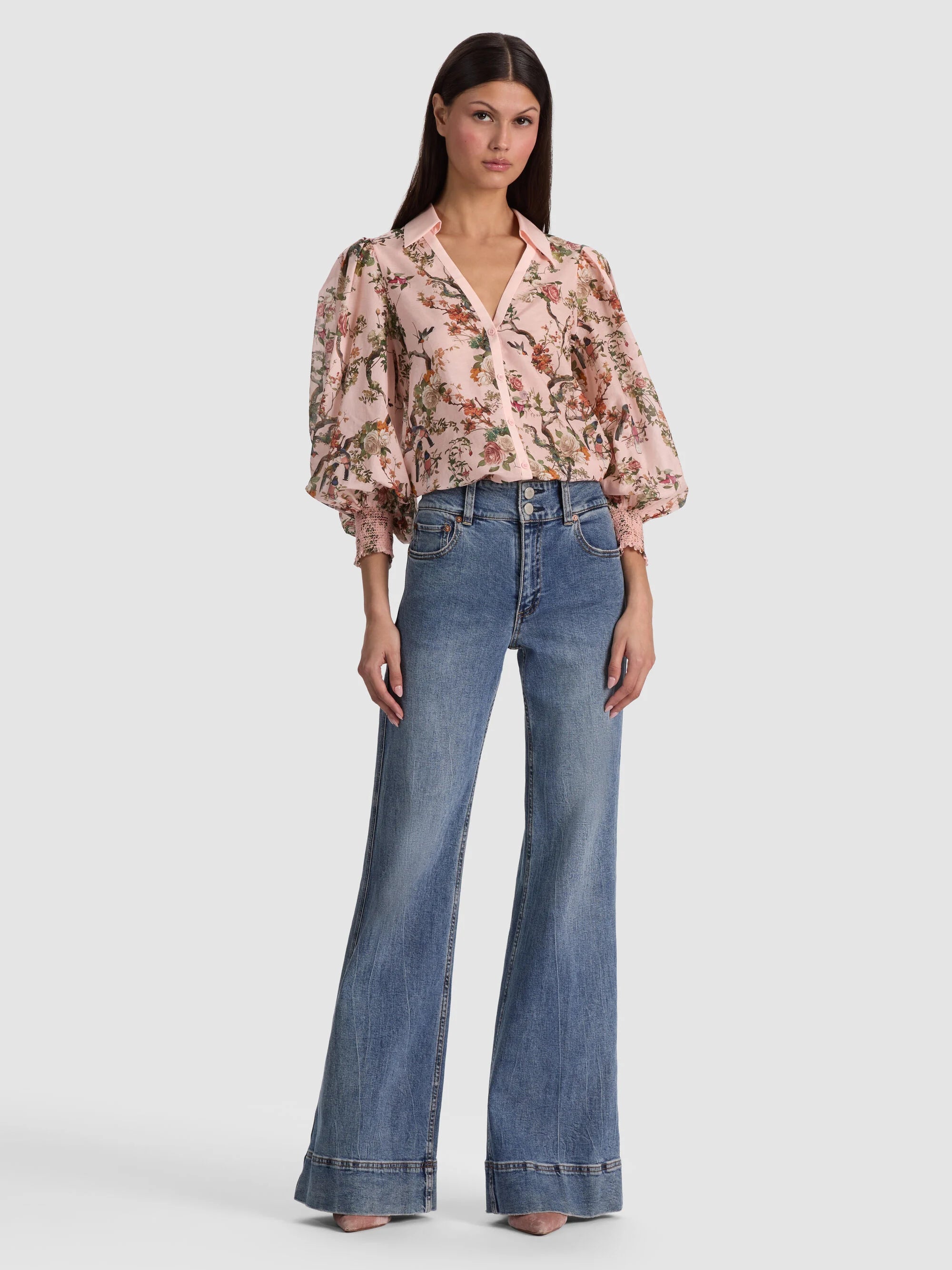 CHARIS BUTTON DOWN BLOUSE IN SUNSET GROVE ENGLISH ROSE