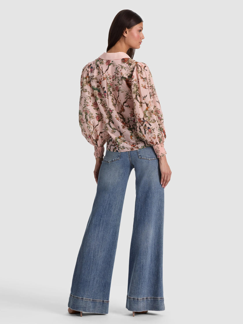 CHARIS BUTTON DOWN BLOUSE IN SUNSET GROVE ENGLISH ROSE