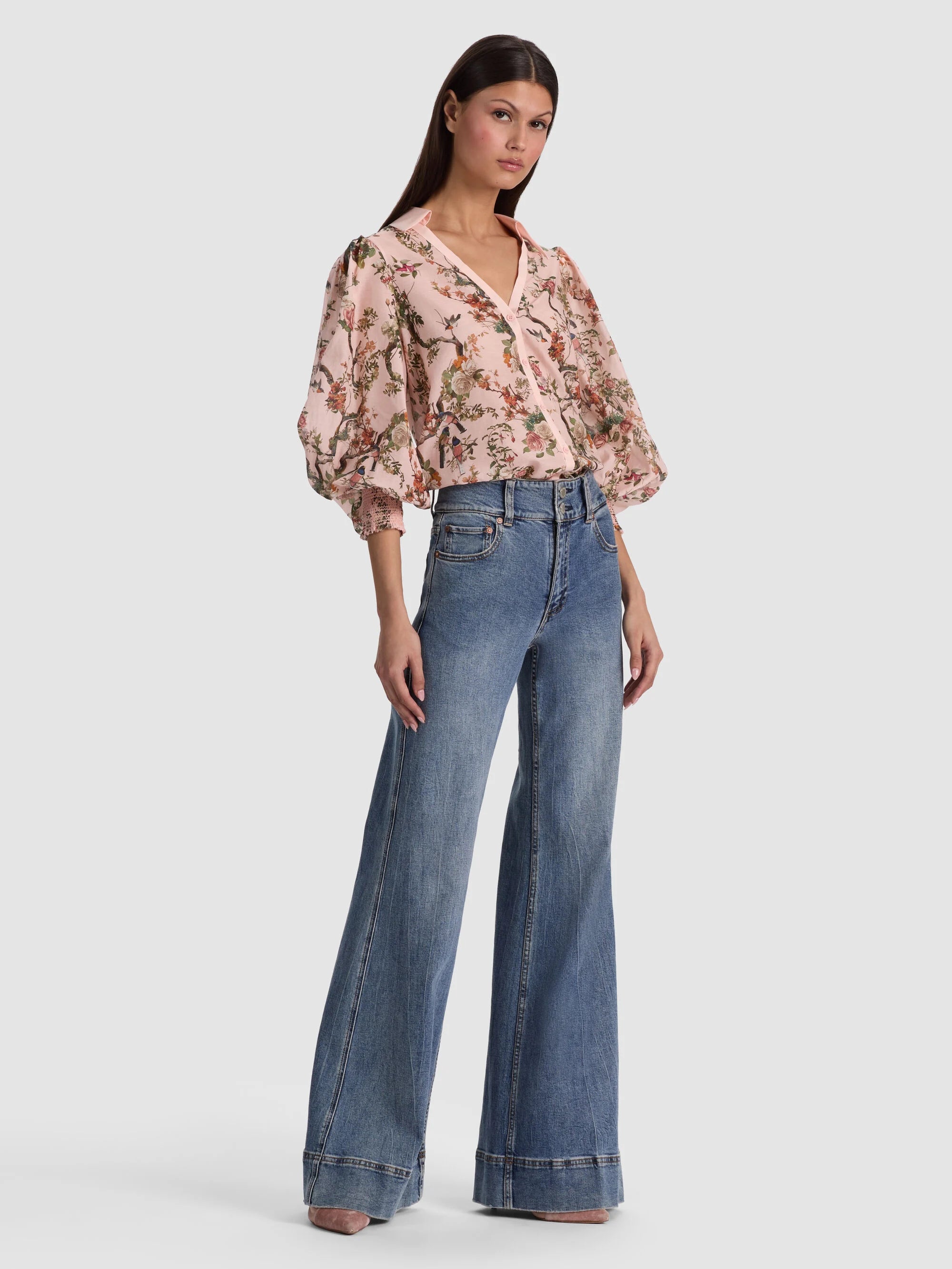 CHARIS BUTTON DOWN BLOUSE IN SUNSET GROVE ENGLISH ROSE
