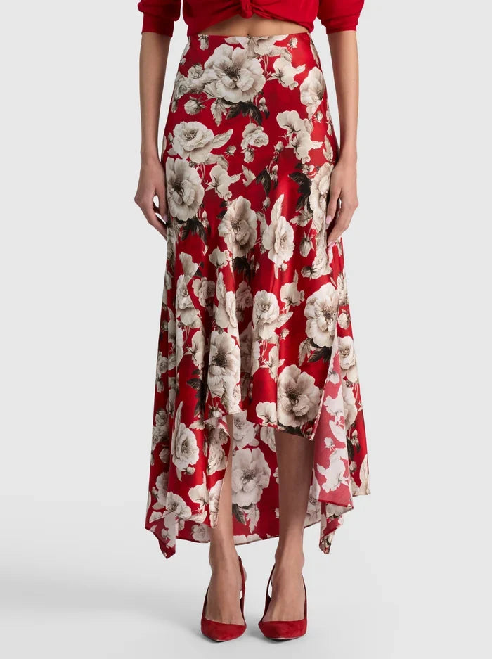 ROSA MIDI SLIP SKIRT IN ROSE GARDEN SM HIBISCUS