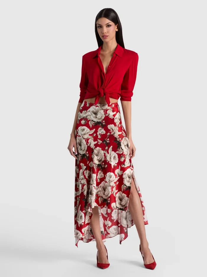ROSA MIDI SLIP SKIRT IN ROSE GARDEN SM HIBISCUS