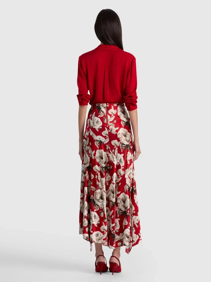 ROSA MIDI SLIP SKIRT IN ROSE GARDEN SM HIBISCUS