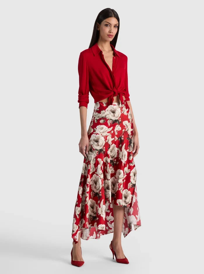 ROSA MIDI SLIP SKIRT IN ROSE GARDEN SM HIBISCUS