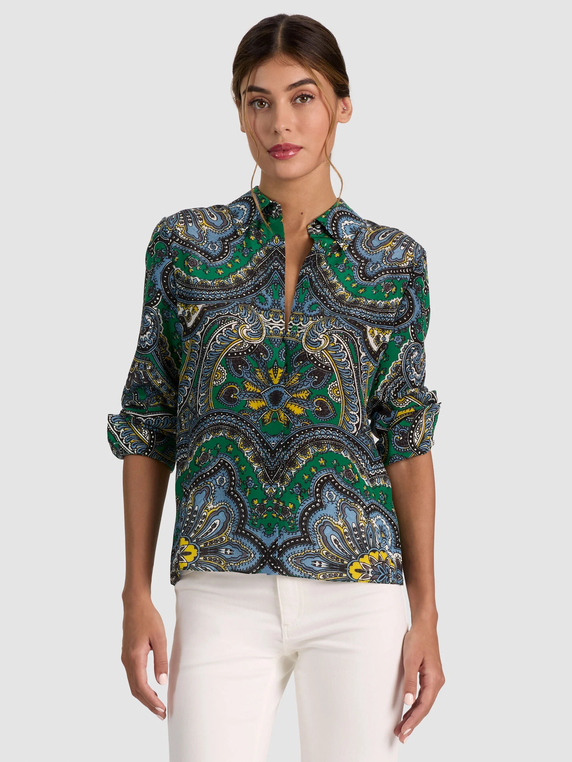 WILLA SILK BLOUSE IN BON VOYAGE DEEP EMERALD