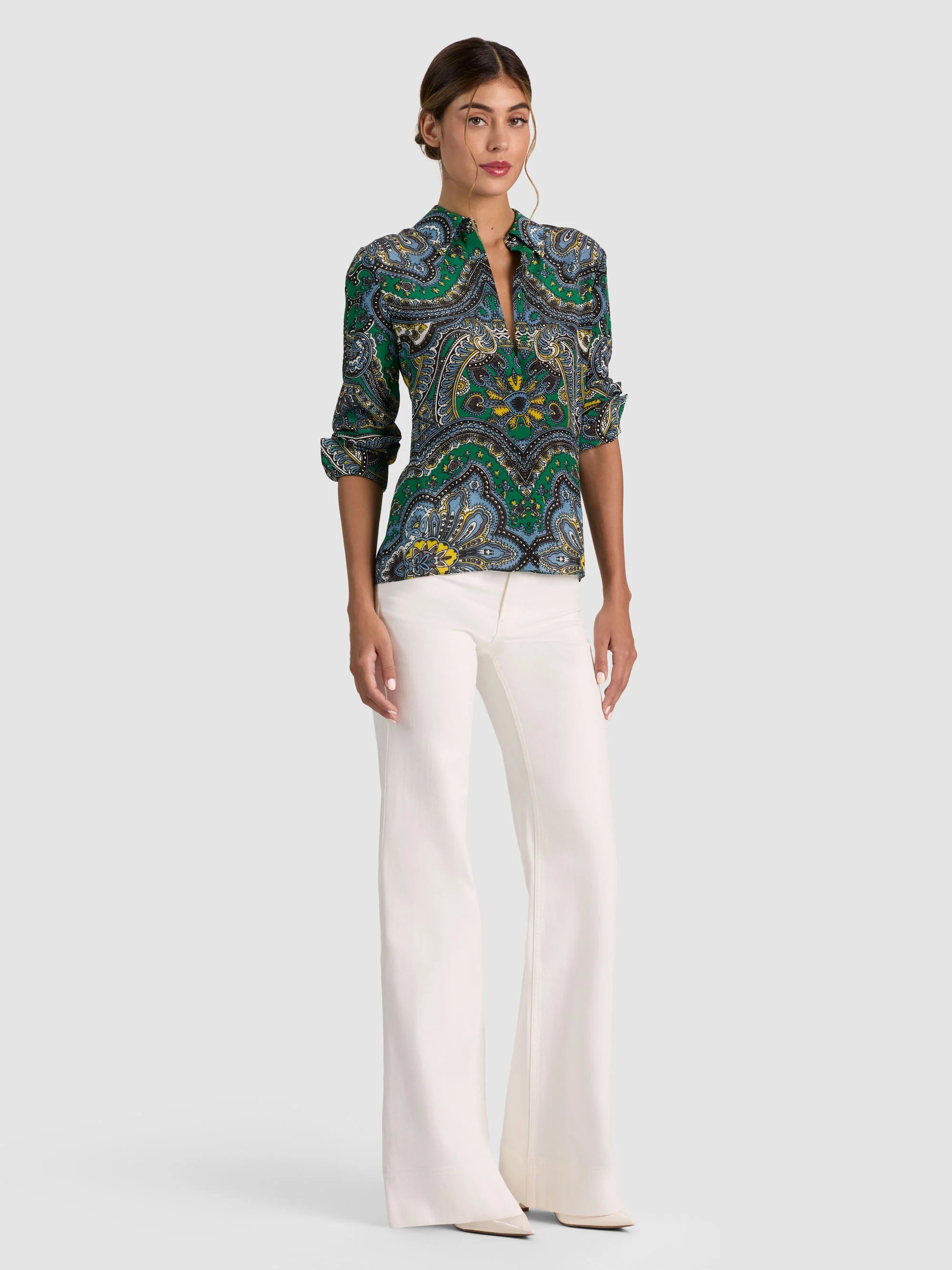 WILLA SILK BLOUSE IN BON VOYAGE DEEP EMERALD