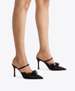CECILE 90 BLACK SATIN HEELED MULES