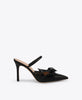 CECILE 90 BLACK SATIN HEELED MULES